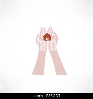 hands holding small house icon Stock Vector