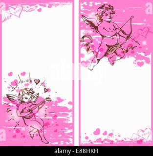 Vertical pink banners with Cupids for Valentine&rsquo;s day Stock Vector