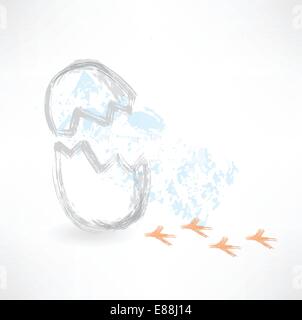 Break egg with bird footprints grunge icon Stock Vector