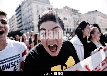 Thessaloniki, Greece. 2nd Oct, 2014. Students demonstration in Thessaloniki against the new government plan for operational changes at the high schools and the university entrance exams Credit:  Giannis Papanikos/Alamy Live News Stock Photo