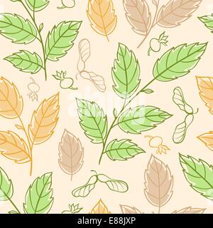 Vector autumn seamless pattern with elm branches Stock Vector
