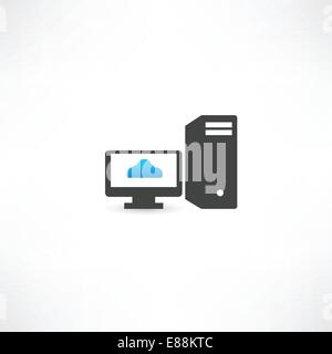 Black computer with cloud on display Stock Vector