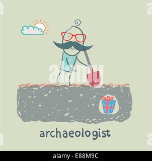 archaeologist stands on the spot where buried gift Stock Vector