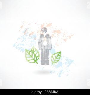 Man and leafs grunge icon Stock Vector
