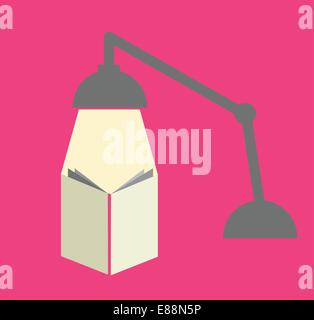 Reading with a lamp in pink background Stock Vector