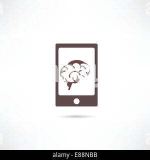 Smartphone with brain on the screen Stock Vector
