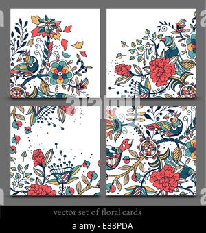 Vector set of floral hand drawn frames and decorative elements Stock ...