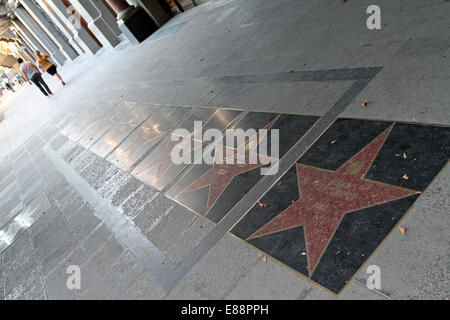 Stars with famous actors' names in the pavement outside the Rustaveli Theatre on Shota Rustaveli Avenue in Tbilisi, Georgia Stock Photo