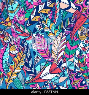 vector seamless pattern with colored abstract feathers Stock Vector