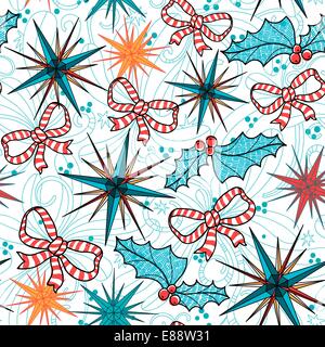 Christmas vector seamless pattern with stars and bows Stock Vector
