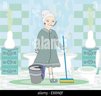 cartoon character housemaid with broom vector illustration, isolated on ...