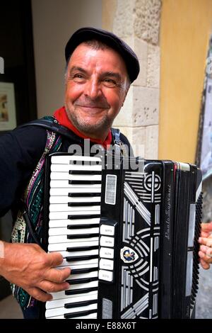 Street accordionist, Ortygia, Syracuse, Sicily, Italy, Europe Stock Photo