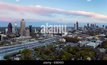 Elevated view over Interstate 85 passing the Atlanta skyline, Atlanta, Georgia, United States of America, North America Stock Photo