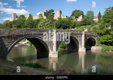 Ludlow Castle above River Teme and Dinham Bridge, Ludlow, Shropshire, England, United Kingdom, Europe Stock Photo