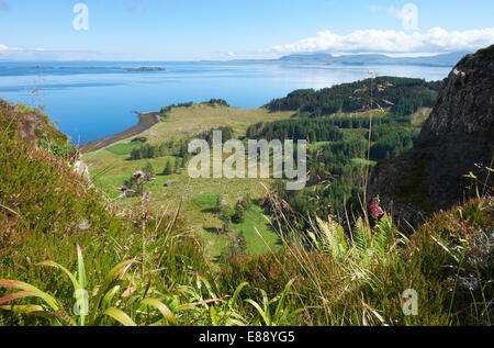 Looking down the cliffs of Score Horan on the Waternish Coastline on the Isle of Skye, Scottish Highlands, Scotland. Stock Photo