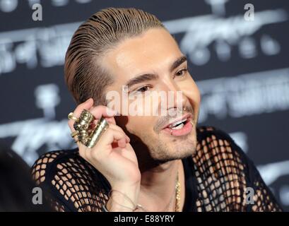 Musicians Bill Kaulitz from the band 'Tokio Hotel' pose in Berlin, Germany, 02 October 2014. Their new album Kings of Suburbia comes out on 03 October 2014. Photo: BRITTA PEDERSEN/dpa Stock Photo