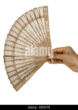 wooden oriental fan isolated on white background Stock Photo