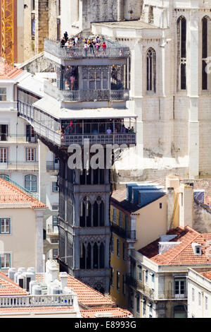 The Santa Justa Lift (Portuguese: Elevador de Santa Justa) is an eleva tor/lift in the historical city of Lisbon, Portugal Stock Photo