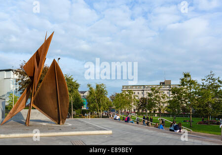 Early evening in Eyre Square (John F Kennedy Memorial Park) looking towards the Hotel Meyrick, Galway City, County Galway, Repub Stock Photo