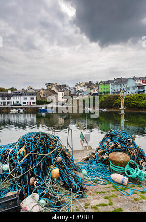 Crab nets on the quayside in Roundstone, Connemara, County Galway, Republic of Ireland Stock Photo
