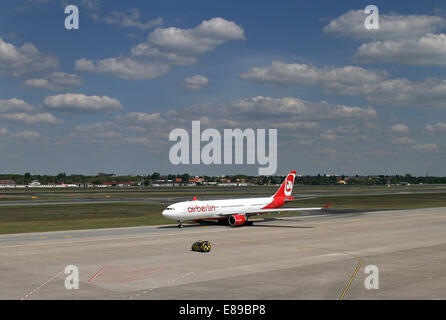 Berlin, Germany, Airbus A330 of Air Berlin and Follow-me car Stock Photo