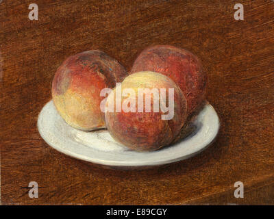 Henri Fantin-Latour (French, 1836 - 1904 ), Three Peaches on a Plate, 1868, oil on paper on canvas Stock Photo