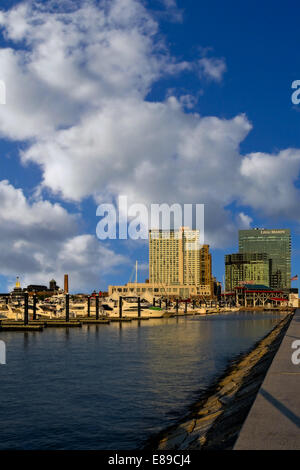 The Baltimore Inner Harbor during a beautiful cloud filled sky in the late afternoon. Stock Photo