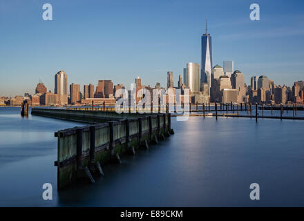 New York City Financial District skyline with One World Trade Center commonly referred to as The Freedom Tower. Stock Photo
