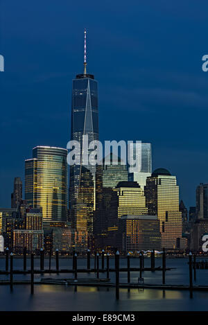 One World Trade Center also know as The Freedom Tower along other New York City Skyline skyscrapers Stock Photo