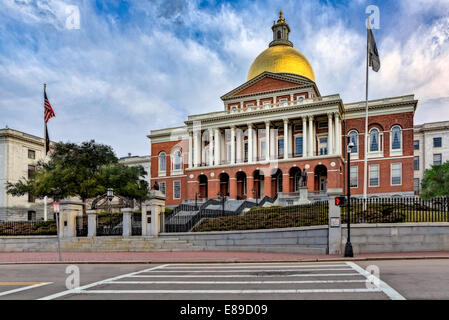 Massachusetts State House main entrance also known as the Massachusetts Statehouse or the 'New' State House,. Stock Photo