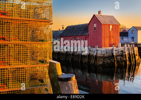 New England's iconic landmark of Bradley Wharf commonly known as Motif Number One during first light in Rockport, Massachusetts. Stock Photo