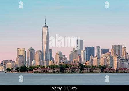 One World Trade Center commonly referred to as The Freedom Tower along with other skyscrapers. Stock Photo