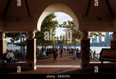 A group of people swing dancing in Piers Park, Boston, Massachusetts, USA Stock Photo