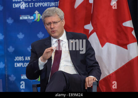 Brampton, Canada. 2nd October, 2014.  Canadian Prime Minister Stephen Harper participated in a question and answer session hosted by the Mississauga Board of Trade in the Toronto suburb of Brampton. Credit:  Victor Biro/Alamy Live News Stock Photo