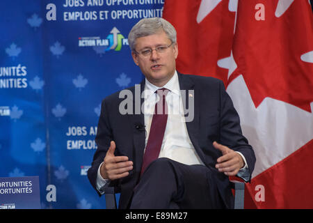 Brampton, Canada. 2nd October, 2014.  Canadian Prime Minister Stephen Harper participated in a question and answer session hosted by the Mississauga Board of Trade in the Toronto suburb of Brampton. Credit:  Victor Biro/Alamy Live News Stock Photo