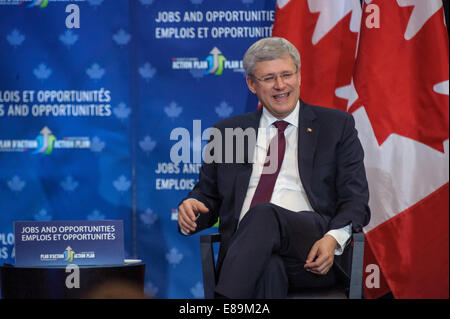 Brampton, Canada. 2nd October, 2014.  Canadian Prime Minister Stephen Harper participated in a question and answer session hosted by the Mississauga Board of Trade in the Toronto suburb of Brampton. Credit:  Victor Biro/Alamy Live News Stock Photo