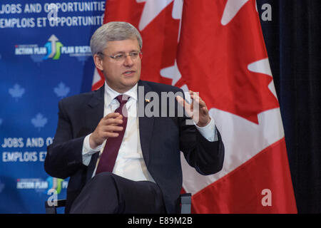 Brampton, Canada. 2nd October, 2014.  Canadian Prime Minister Stephen Harper participated in a question and answer session hosted by the Mississauga Board of Trade in the Toronto suburb of Brampton. Credit:  Victor Biro/Alamy Live News Stock Photo