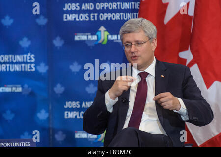 Brampton, Canada. 2nd October, 2014.  Canadian Prime Minister Stephen Harper participated in a question and answer session hosted by the Mississauga Board of Trade in the Toronto suburb of Brampton. Credit:  Victor Biro/Alamy Live News Stock Photo