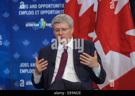 Brampton, Canada. 2nd October, 2014.  Canadian Prime Minister Stephen Harper participated in a question and answer session hosted by the Mississauga Board of Trade in the Toronto suburb of Brampton. Credit:  Victor Biro/Alamy Live News Stock Photo