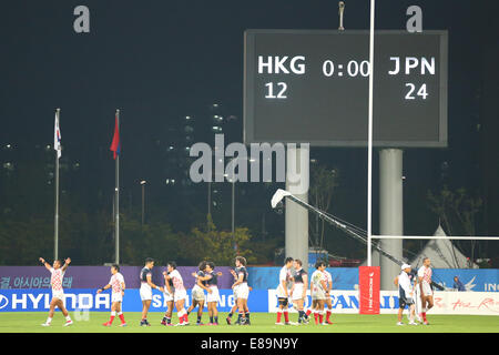 Incheon, South Korea. 2nd Oct, 2014. Japan team group (JPN) Rugby : Men's Final Match between Japan 24 - 12 Hong Kong, China at Namdong Asiad Rugby Field during the 2014 Incheon Asian Games in Incheon, South Korea . © Shingo Ito/AFLO SPORT/Alamy Live News Stock Photo