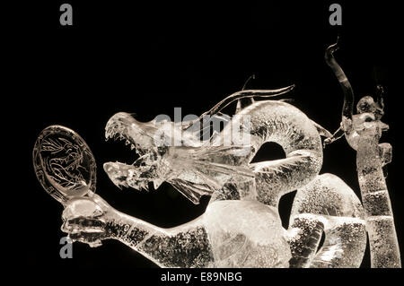 Ice sculpture of a dragon, Lake Louise, Banff National Park, Alberta, Canada Stock Photo