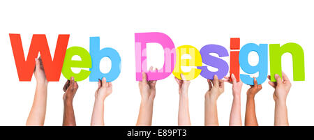 Diverse Hands Holding the Words Web Design Stock Photo