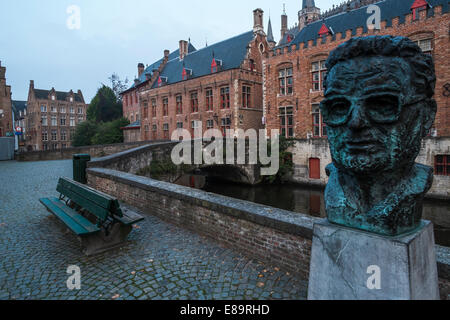 Bust of Frank van Acker on Steenhouwersdijk, Bruges, taken in early autumn Stock Photo