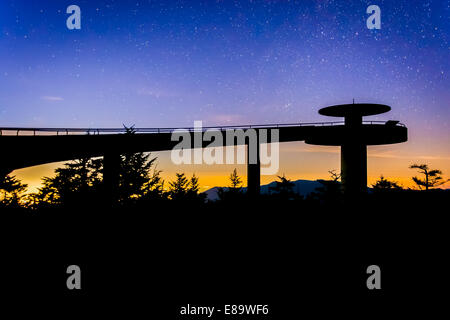 Stars in the night sky over Clingman's Dome Observation Tower in Great Smoky Mountains National Park, Tennessee. Stock Photo