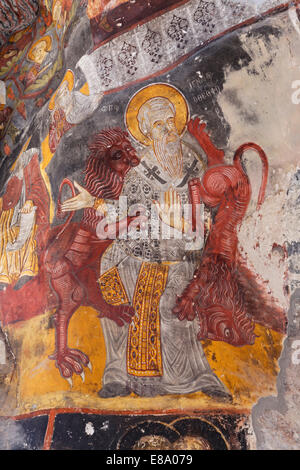 Frescoes in the Rock Church, Sumela Monastery or Sümela Manastırı, Trabzon Province, Pontic Mountains, Black Sea Region Stock Photo