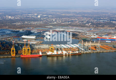 Bremen City Seaport area, north port, port facilities, Weser River, container terminal, loading cars, Bremerhaven, Bremen Stock Photo