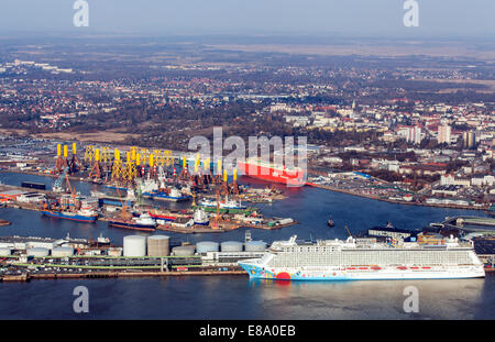 Bremen City Seaport area, north port, port facilities, Weser River, container terminal, loading cars, cruise terminal Stock Photo
