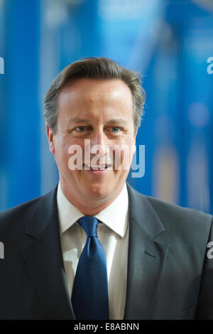 Prime Minister of UK David Cameron at press briefing with Chancellor ...