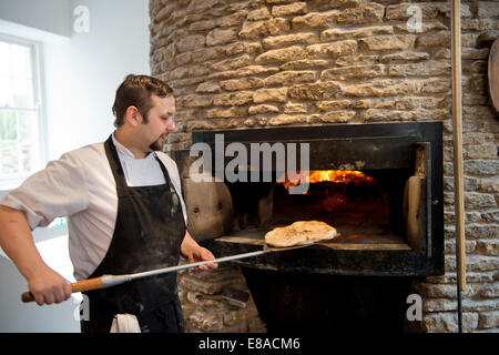 Pizza oven at the Chapel restaurant in the High Street of the Somerset village of Bruton UK Stock Photo