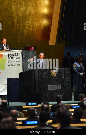 President Barack Obama speaks at the United Nations Climate Summit in New York City on September 23, 2014. [State Department pho Stock Photo